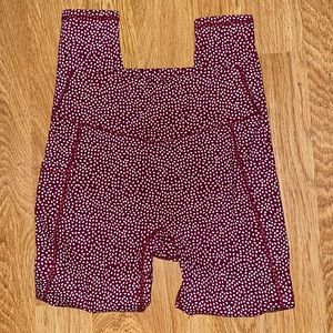 BuffBunny maroon with white dot workout pants side pockets